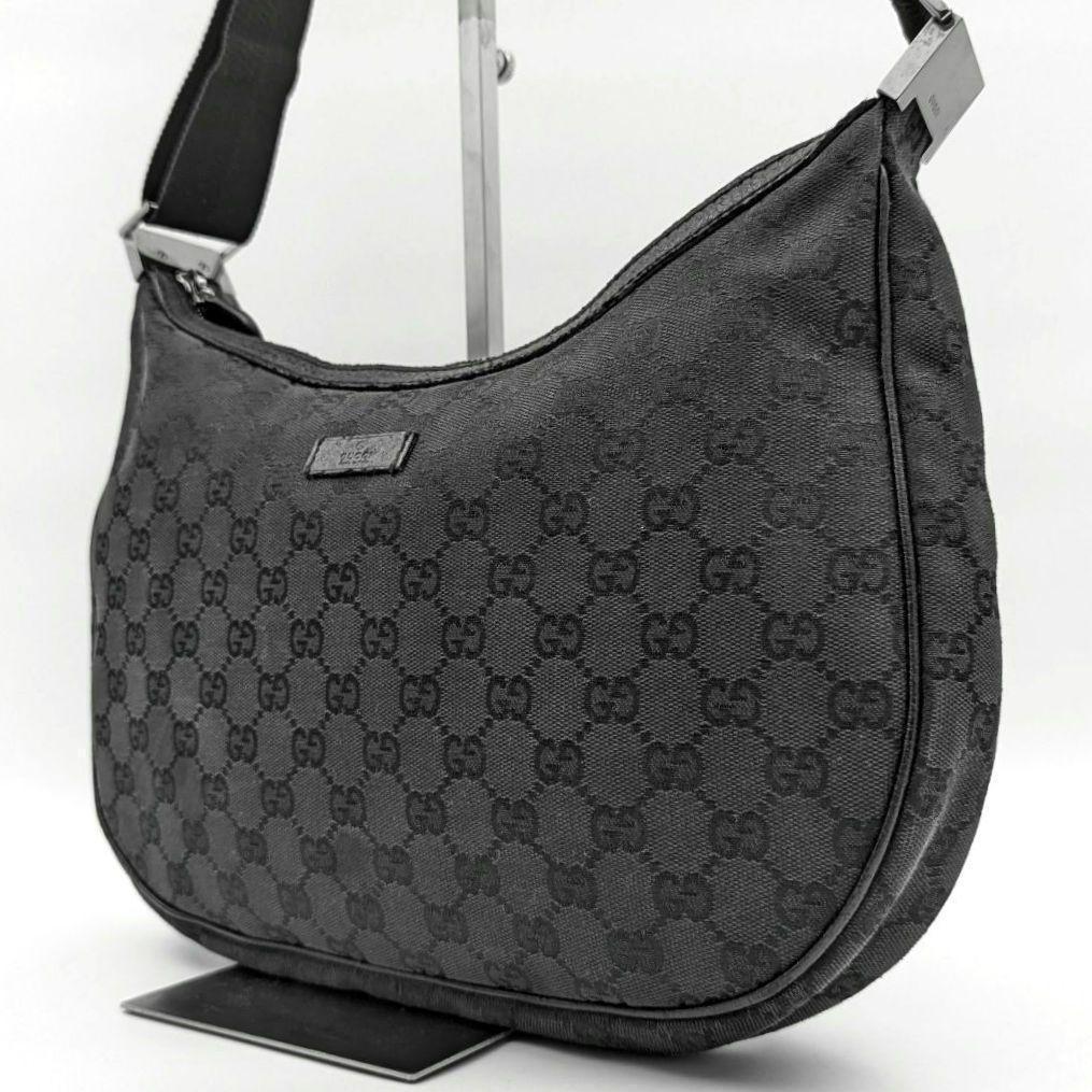 GUCCI グッチ GGキャンバス ショルダーバッグ ホーボー ブラック GUCCI（グッチ） 斜め掛けショルダーバッグ GGキャンバス ブラック