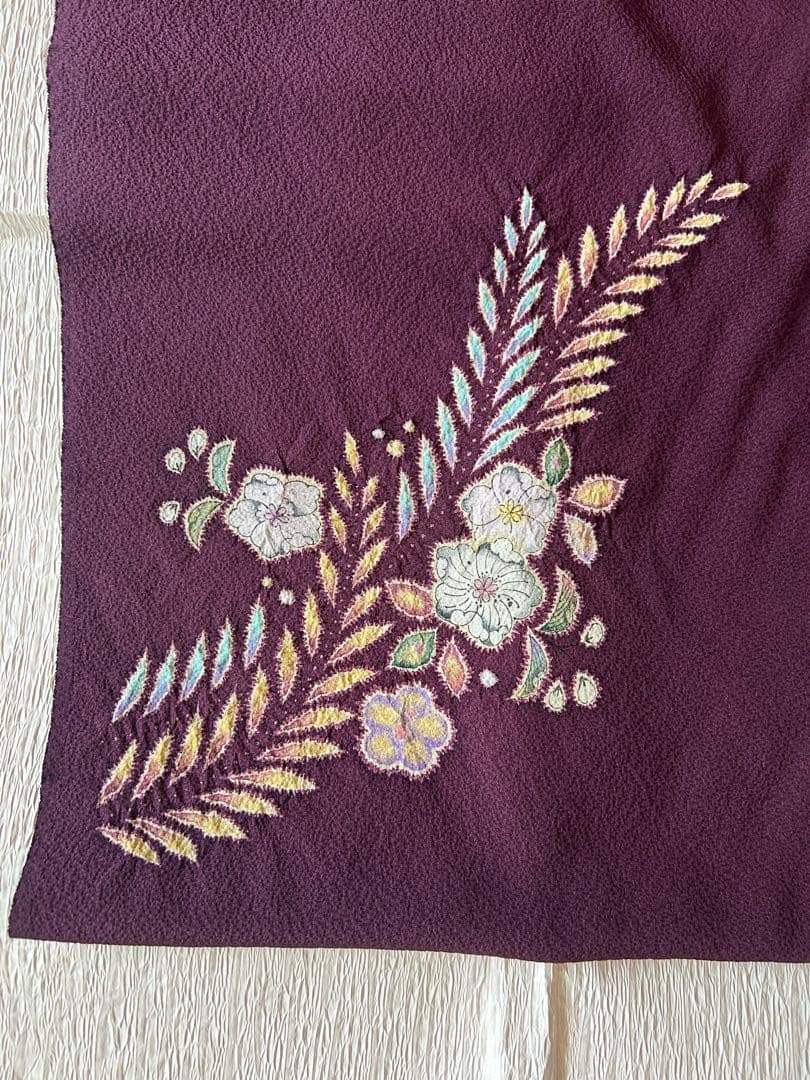 着物反物 正絹 桐屋翠山工房製 辻が花模様 絞り 茶紫