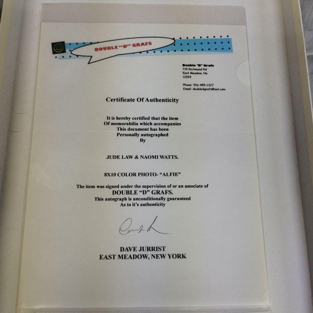 映画 アルフィ ナオミ・ワッツ&ジュード・ロウ 直筆サイン入り8X10