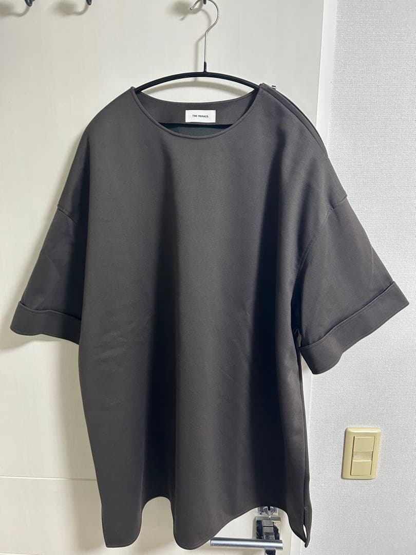 【未使用】ザリラクス　ノーカラーサイドジップシャツ48 ブラウン THE RERACS / ザ リラクス】The Side Zip Pullover Shirt Short Sleeve