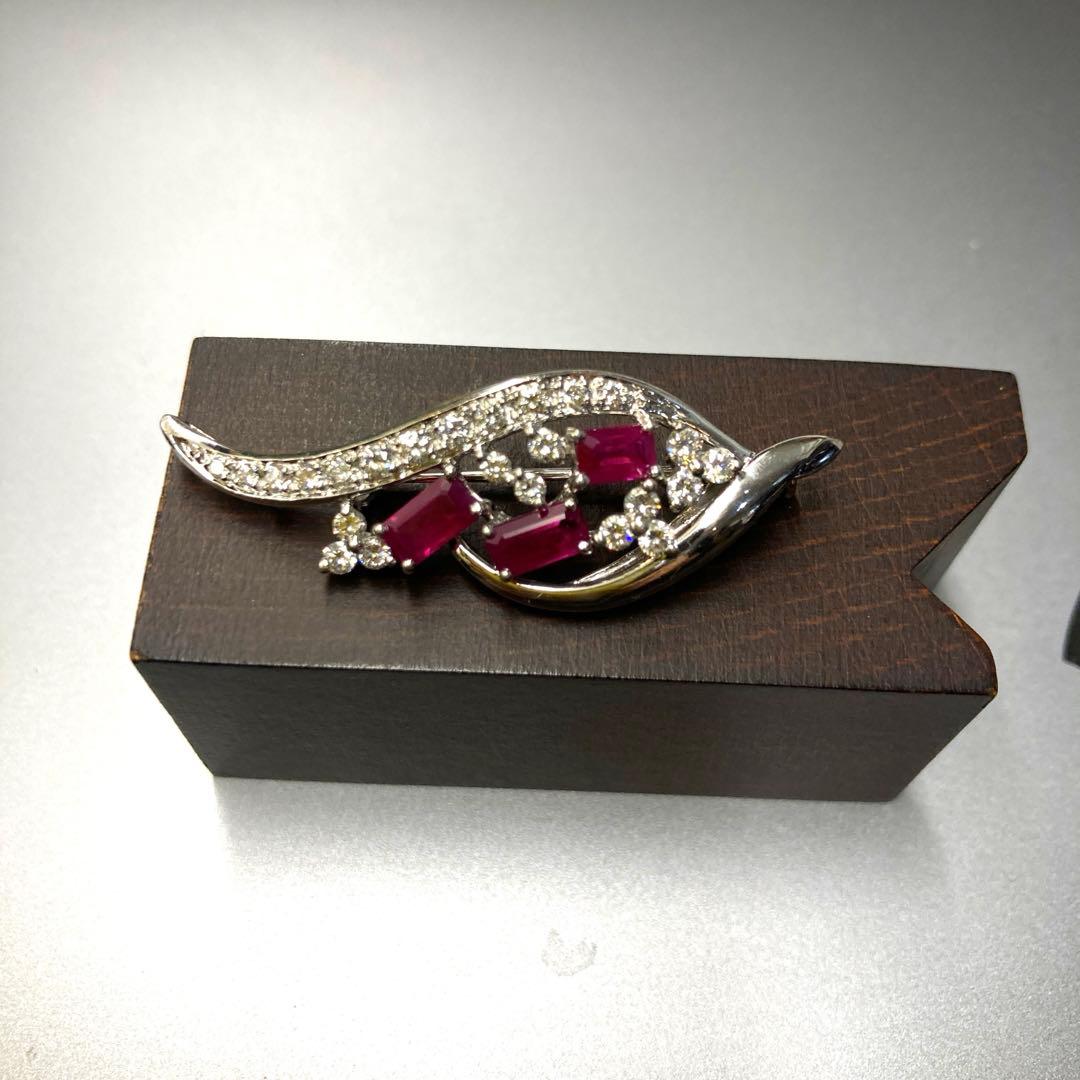 プラチナ900＆ルビー1.58ct天然ダイヤモンド0.78ctブローチの通販はau