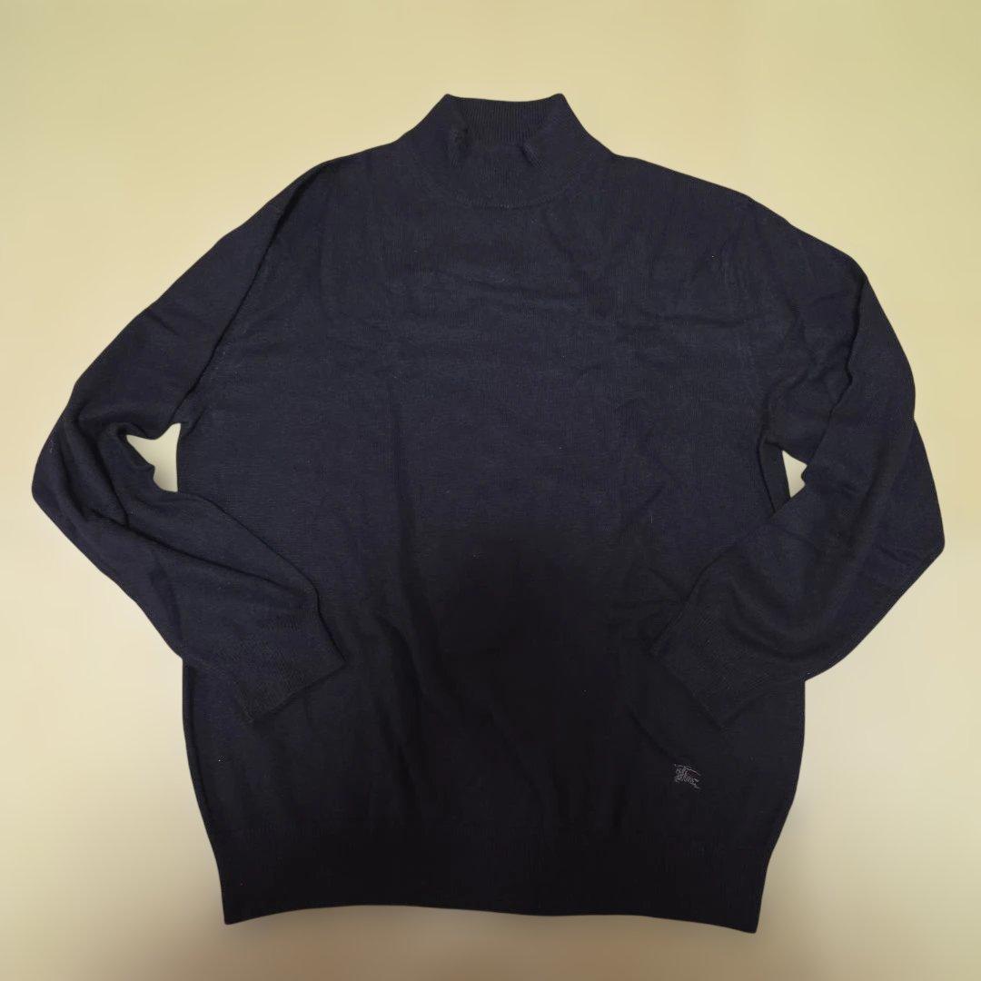 バーバリーロンドン ニット L カシミア100 ハイネック ロゴ 黒 BURBERRY LONDON バーバリー ロンドン ハーフボタン ラムウール ニット