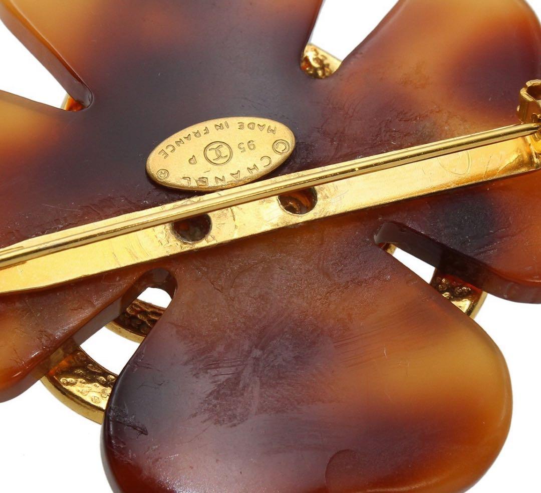 E2307 美品!! シャネル ハート ココマークべっ甲柄 クローバーブローチ