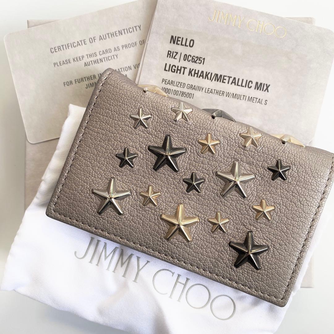 JIMMY CHOO 名刺入れ カードケース NELLO ライトカーキ アウトレット】JIMMY CHOO ジミーチュウ カードケース/名刺入れ/NELLO