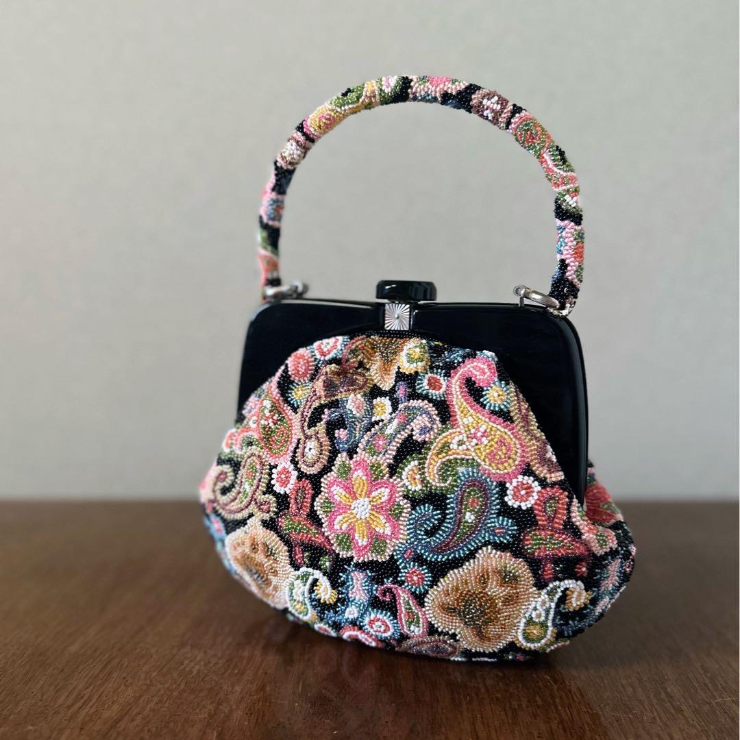 昭和レトロ 豪華な総ビーズバッグ ヴィンテージ 黒 - メルカリ