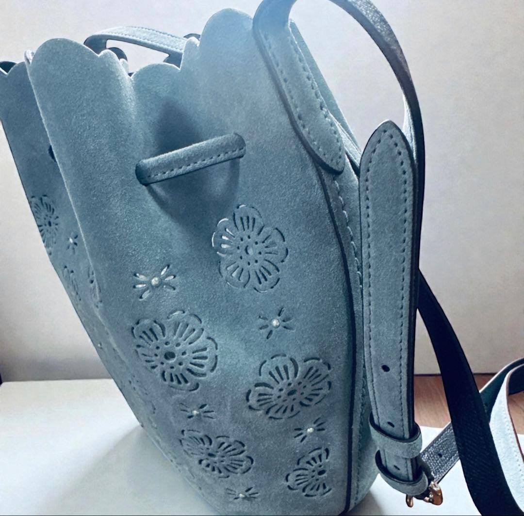 COACH ティーローズ パンチング スエード バケットバッグ 斜めがけ