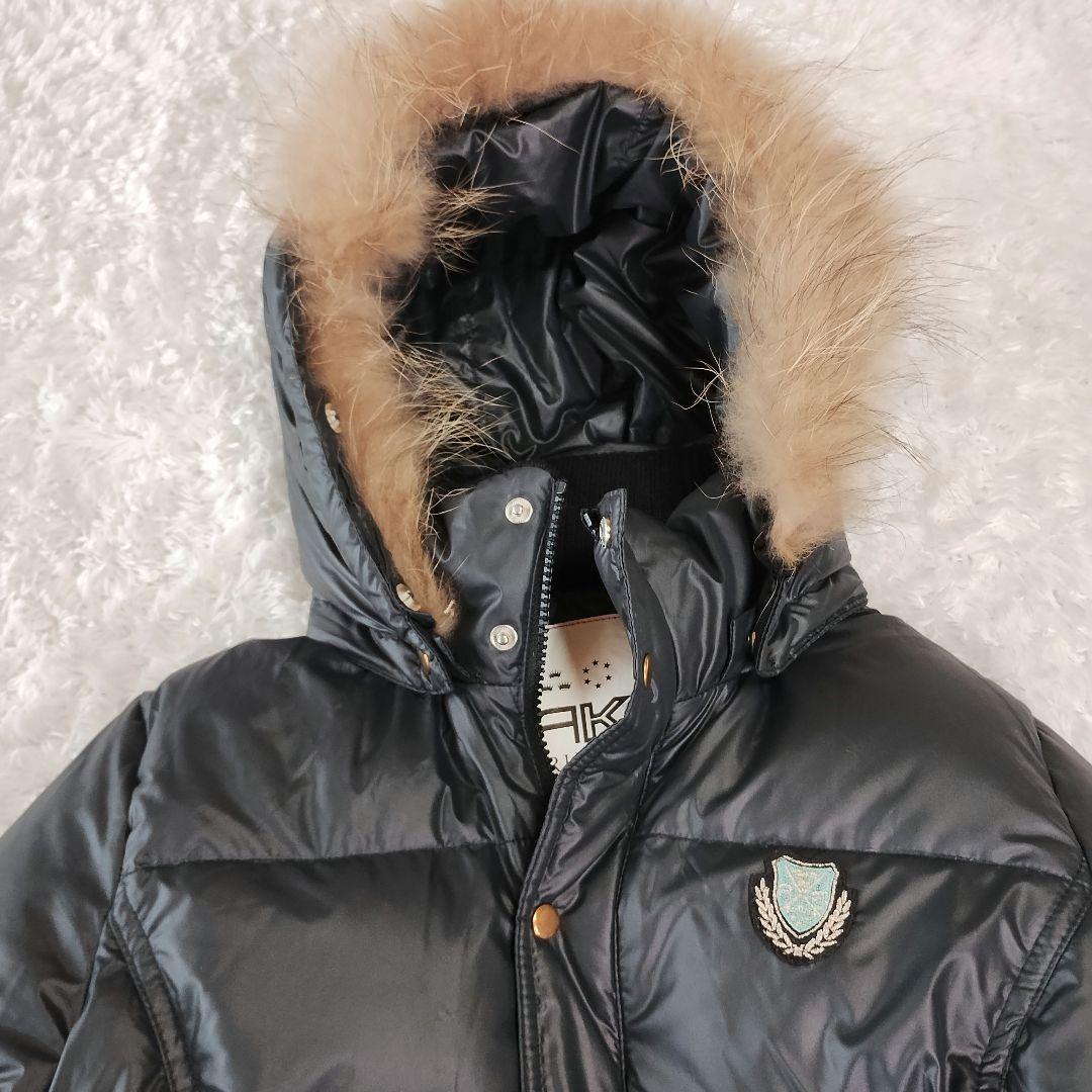 RUSS・K ラスケー ファー付き黒ダウンジャケット ロゴ入り y2k お兄系