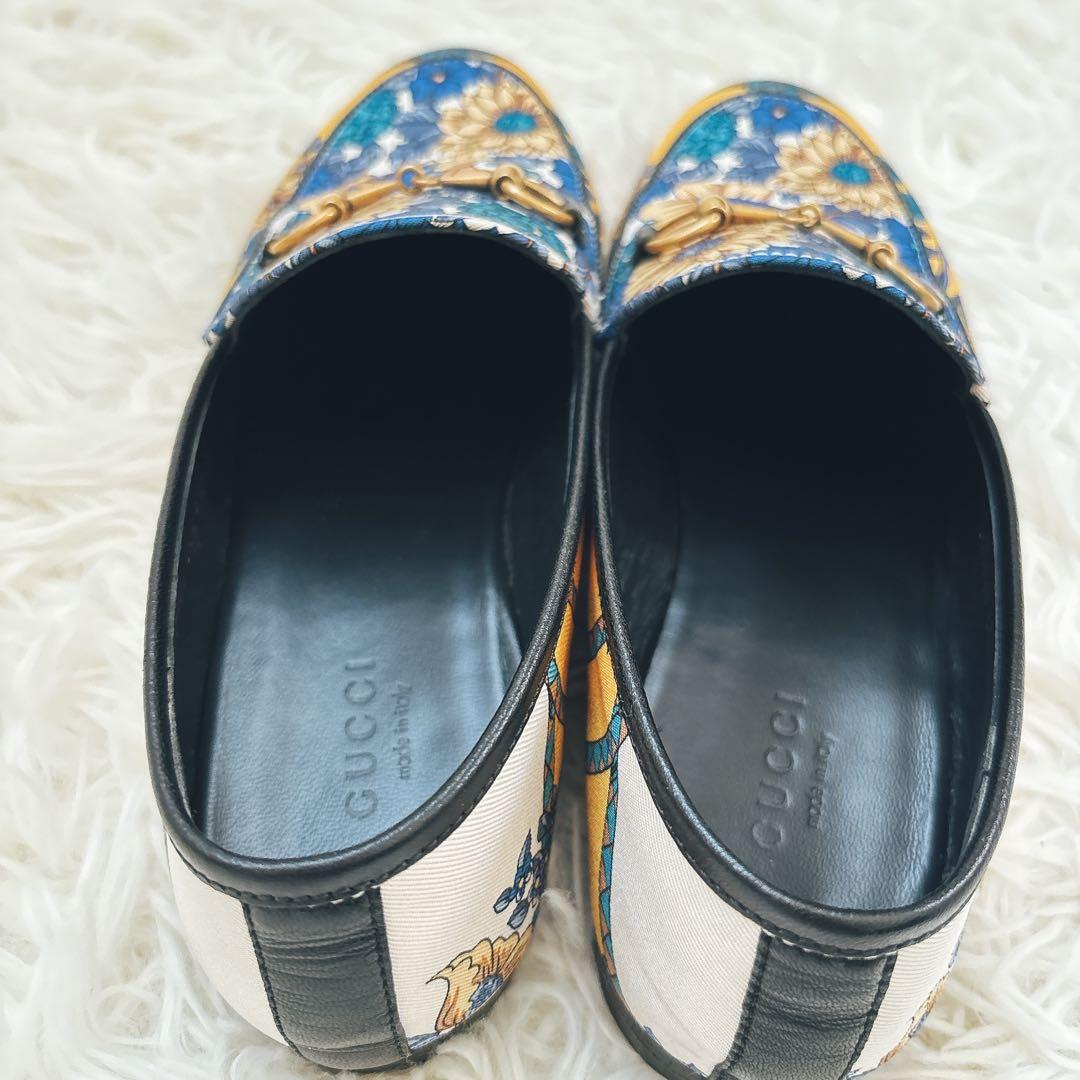 GUCCI フラワープリント ローファー 総柄 ブルー イエロー 36ハーフ