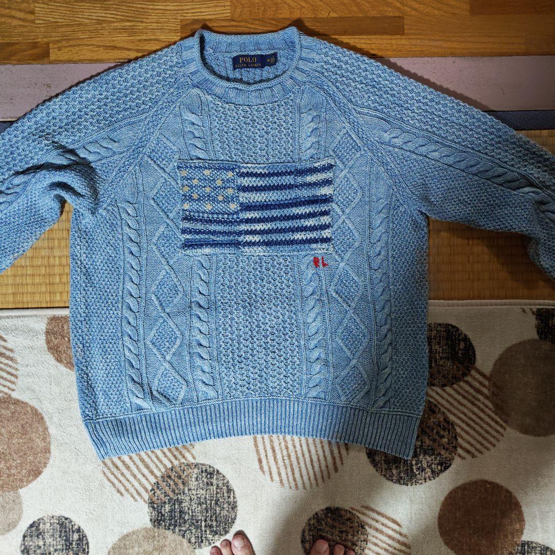 POLO RALPH LAUREN ライトブルー ニット M Polo Ralph Lauren: ブルー Cable-Knit Cotton セーター | SSENSE 日本