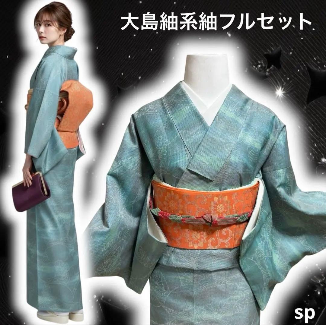 未使用近い　美品　袷　正絹　大島紬系　紬　小紋　フルセット 本場大島紬 着物 未使用 正絹 大島紬 袷 7マルキ 黒こげ茶 カジュアル