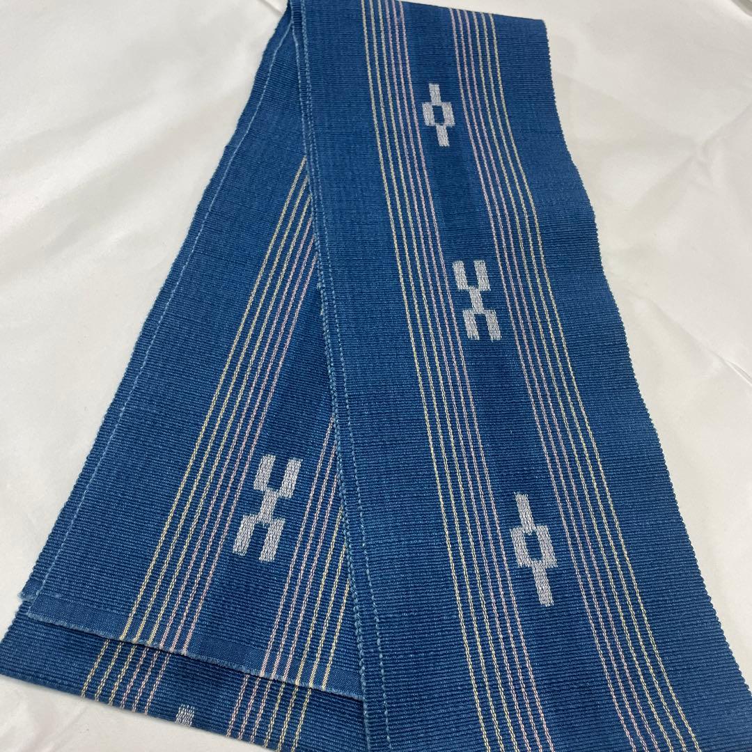七緒♪ ミンサー織 青色 半幅帯 ストライプ 美品 - メルカリ