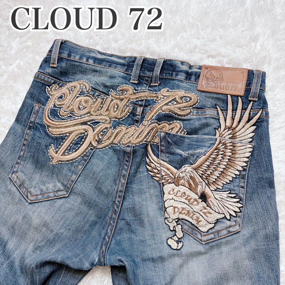 CLOUD 72 刺繍デニムパンツ バックロゴ イーグル Y2K ストリート