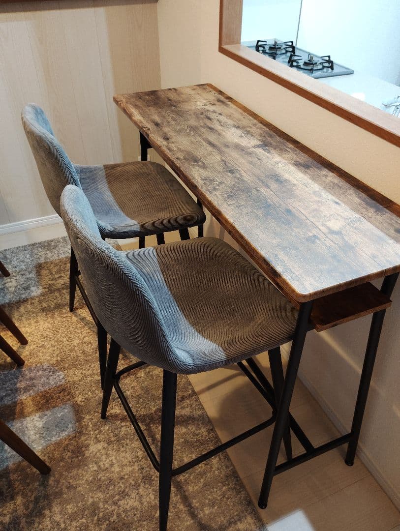 【momonGAさま】カウンターテーブル カウンターチェア2脚 美品 引取限定 貞苅椅子製作所 カウンターテーブル 幅120cm 高さ85cm 2人 2人掛け 2人