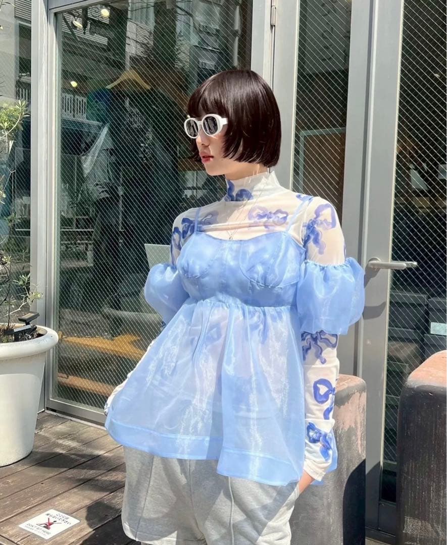 poppy あさぎーにょ オーガンジーオフショルダーキャミチュニック