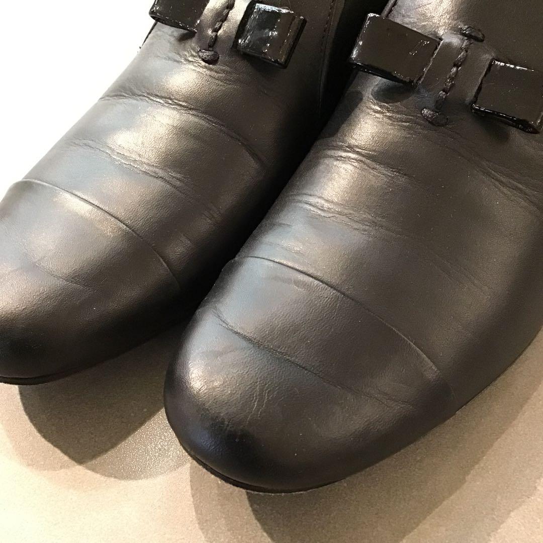 chausser ショセ＊黒 スリッポン キャップトゥ シューズ 革靴 39