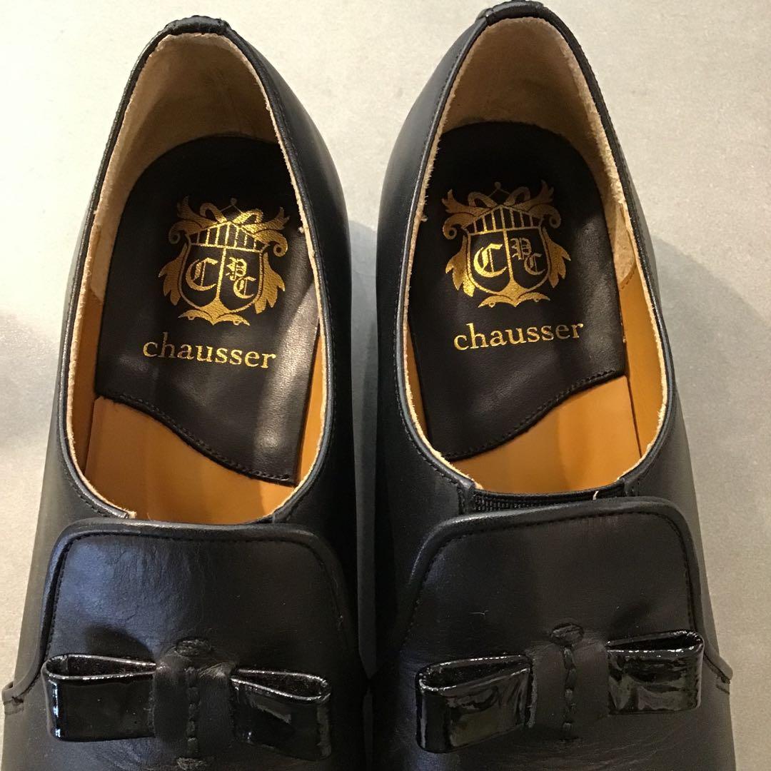 chausser ショセ＊黒 スリッポン キャップトゥ シューズ 革靴 39