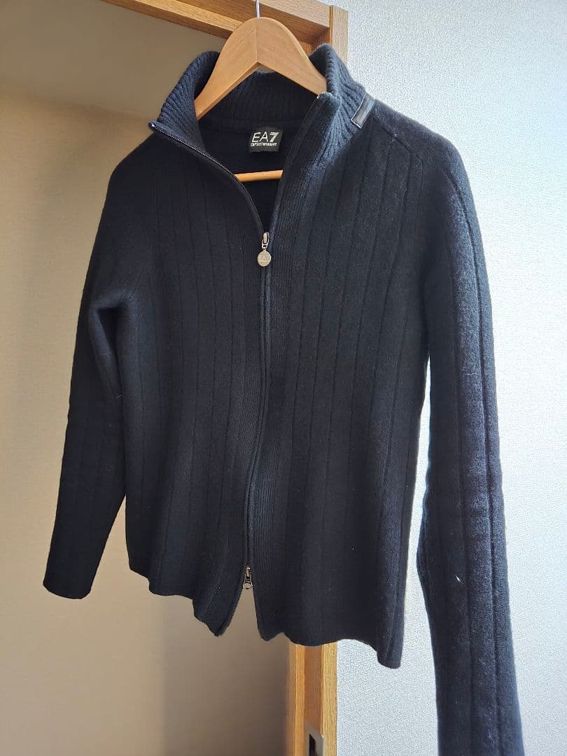 EA7 EMPORIO ARMANI ウール100 ニットブルゾン S 極美品 EA7 EMPORIO ARMANI エアセッテ エンポリオアルマーニ フーディ