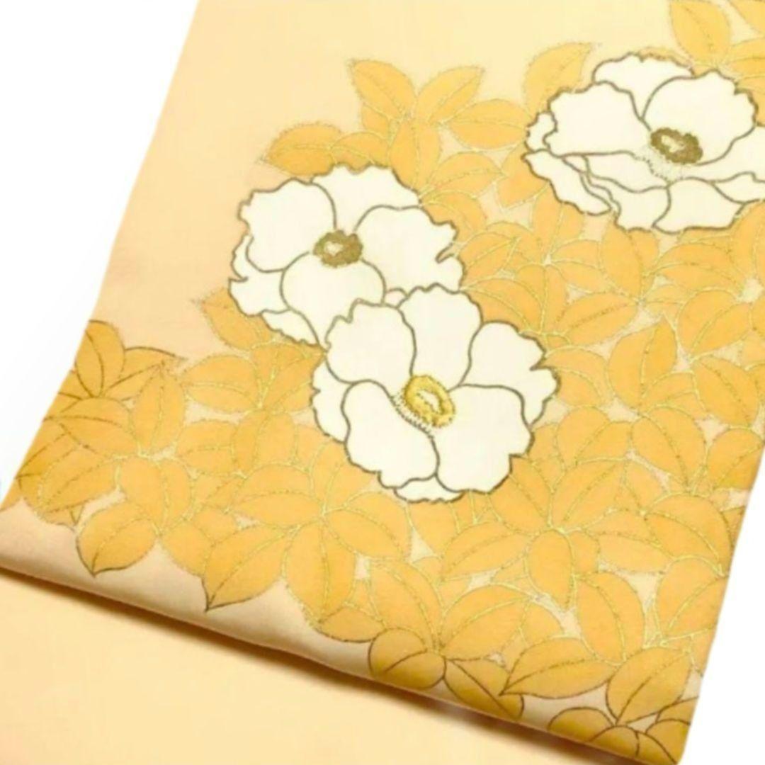 正絹 塩瀬 クリーム名古屋帯 金彩・金駒刺繍入り - メルカリ