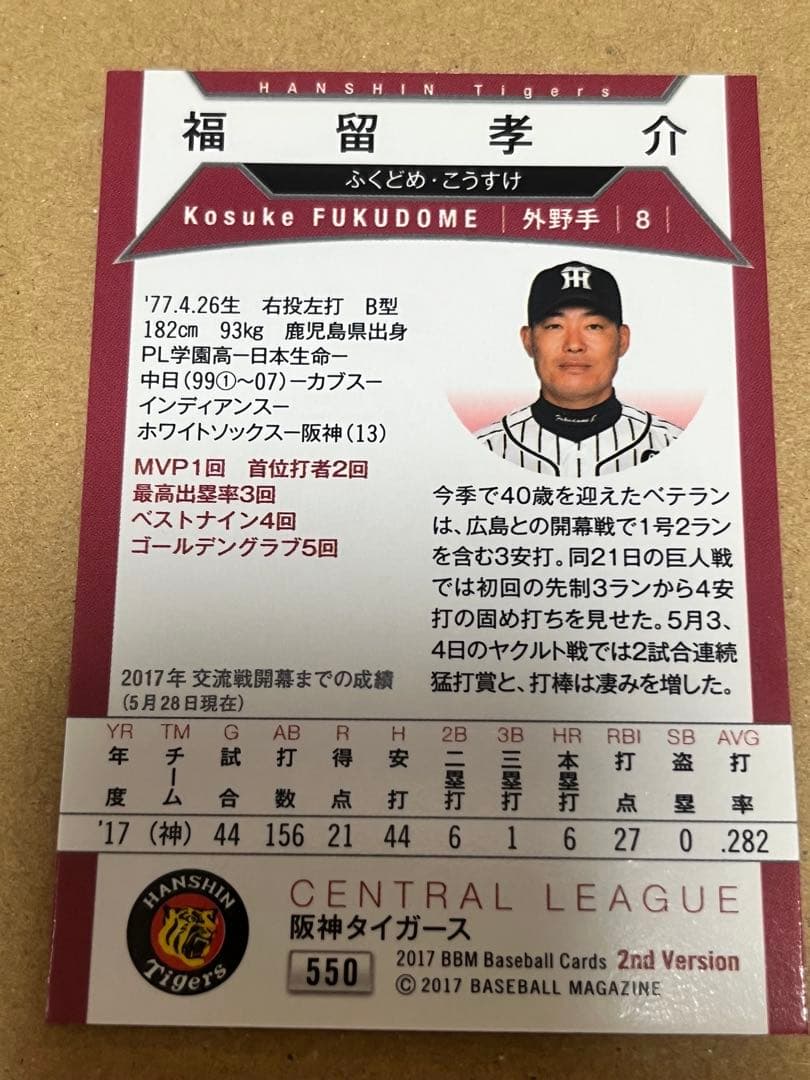 BBM 2017 福留孝介 銀箔サインパラレル 阪神タイガース - メルカリ