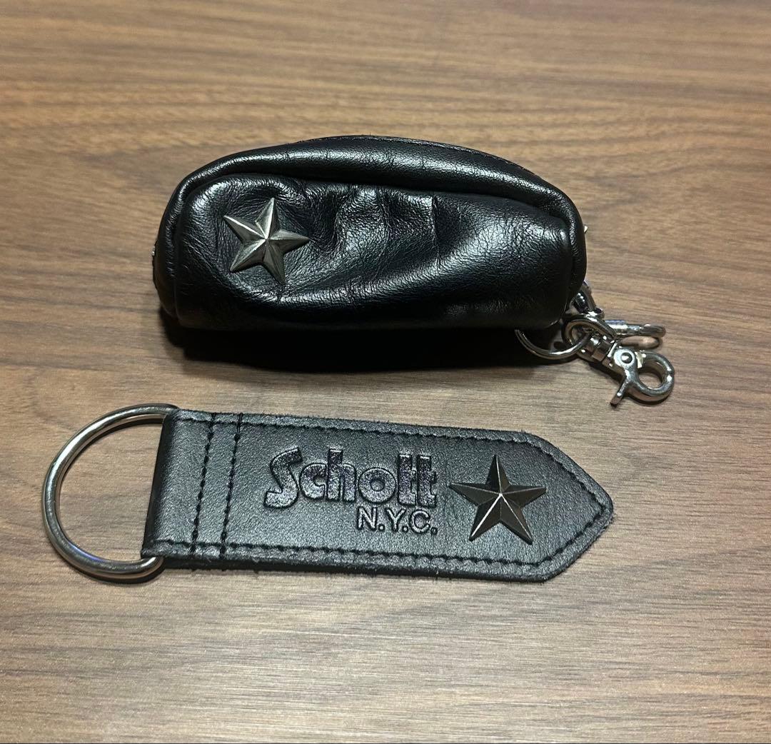 Schott ブラックレザーキーホルダーセット ショット Schott LEATHER KEY RING レザーキーリング キーホルダー