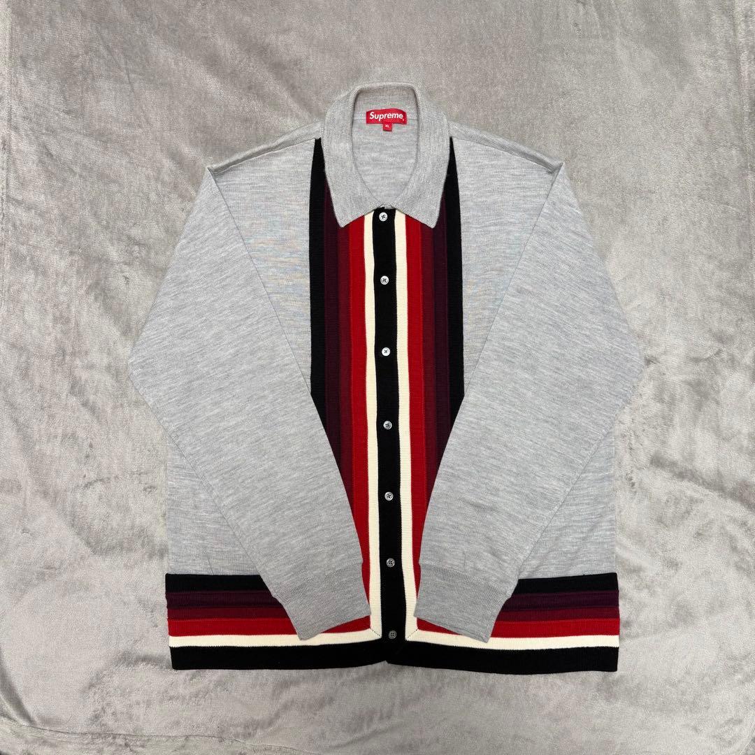 【XL】 Supreme Corner Stripe Polo Sweater Supreme Stripe Zip Up Polo Sweater (FW25) - $198