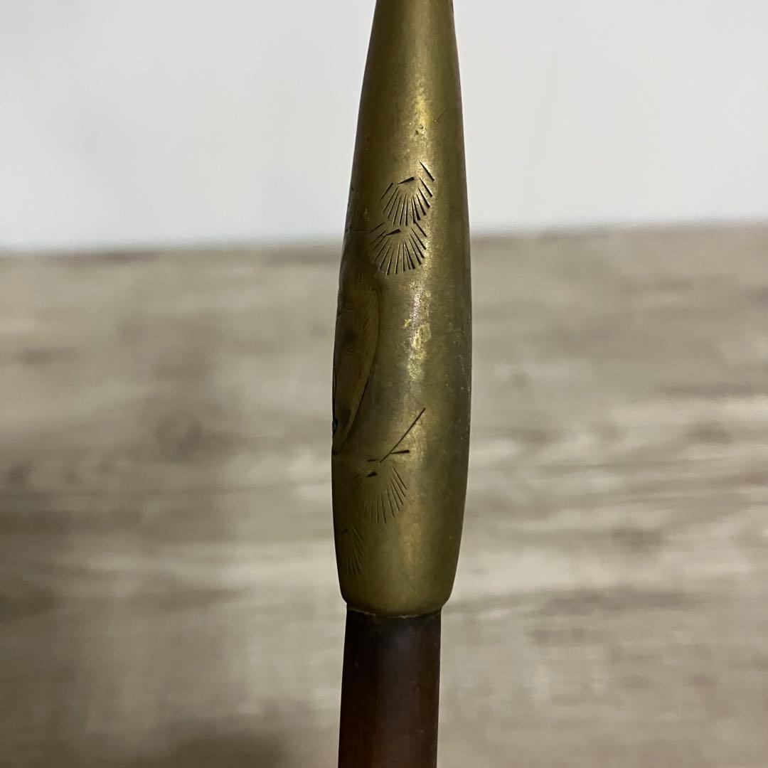 3F 【極希少】時代物 煙管（キセル）彫刻入り 真鍮×木製 喫煙具