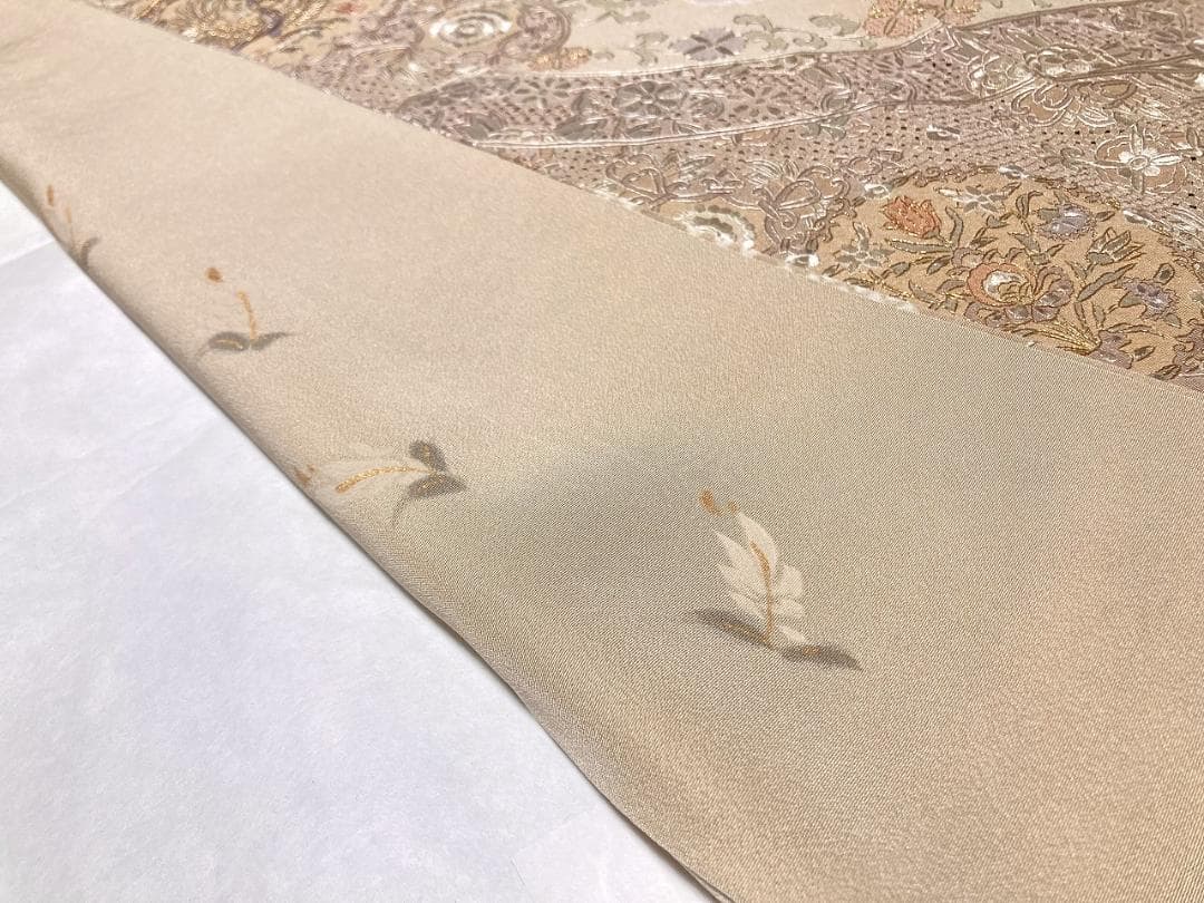 汕頭 蘇州 相良 総刺繍 中国三大 訪問着 袷 正絹 ベージュ クリーム