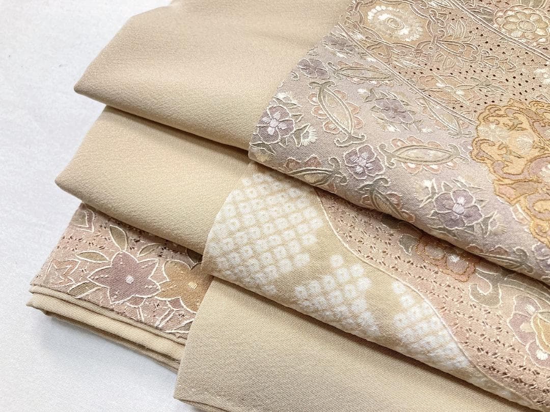 汕頭 蘇州 相良 総刺繍 中国三大 訪問着 袷 正絹 ベージュ クリーム