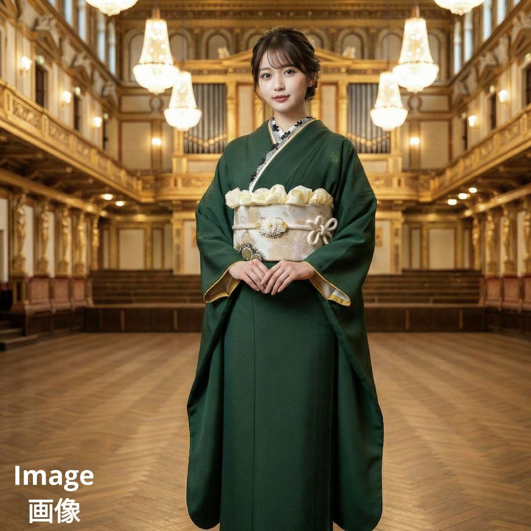 454【最終価格】無地モスグリーン【山本寛斎正絹振袖8点フルセット