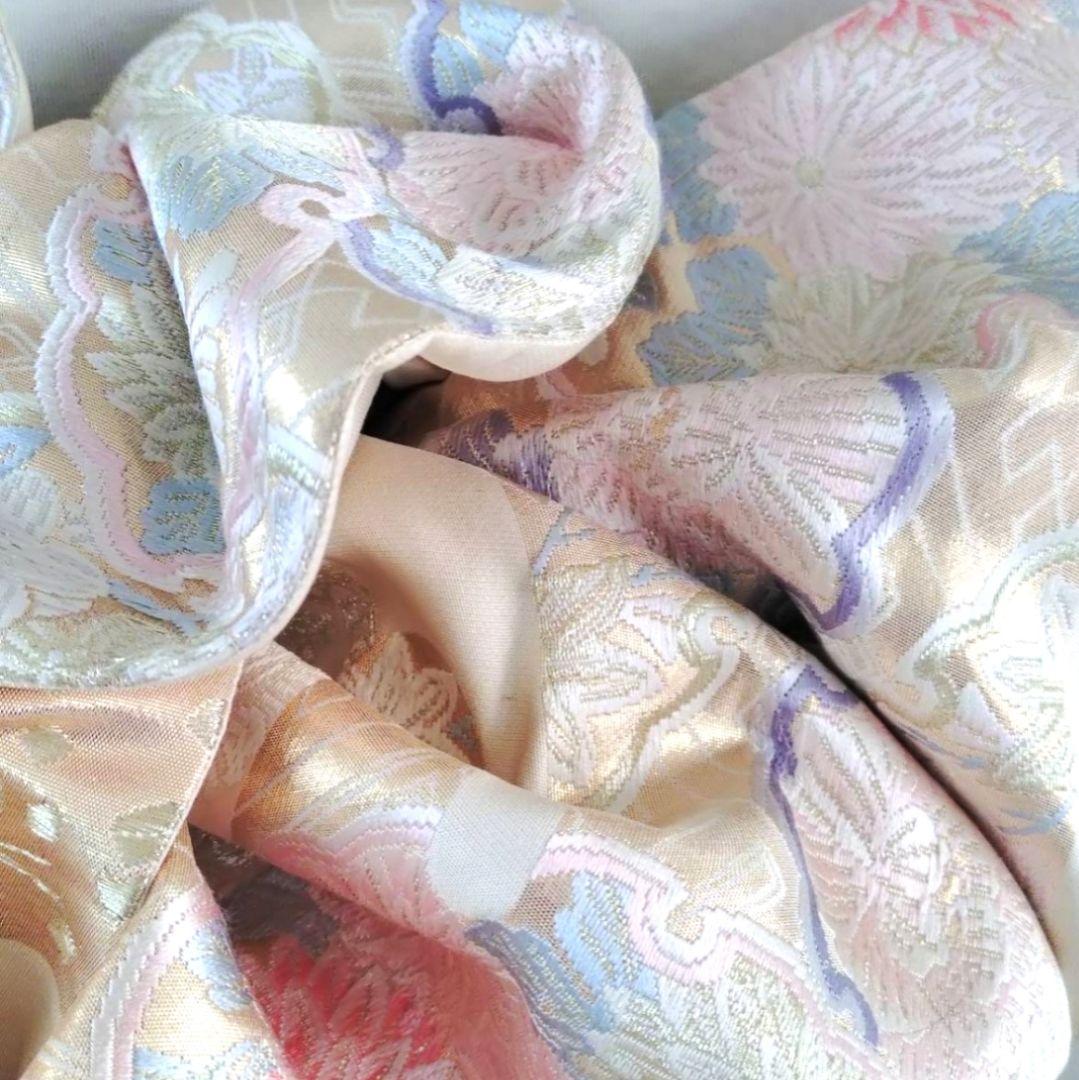 一部式 振袖用作り帯 雪輪に花 十三参りにも 作り帯付け帯 胴巻き～90