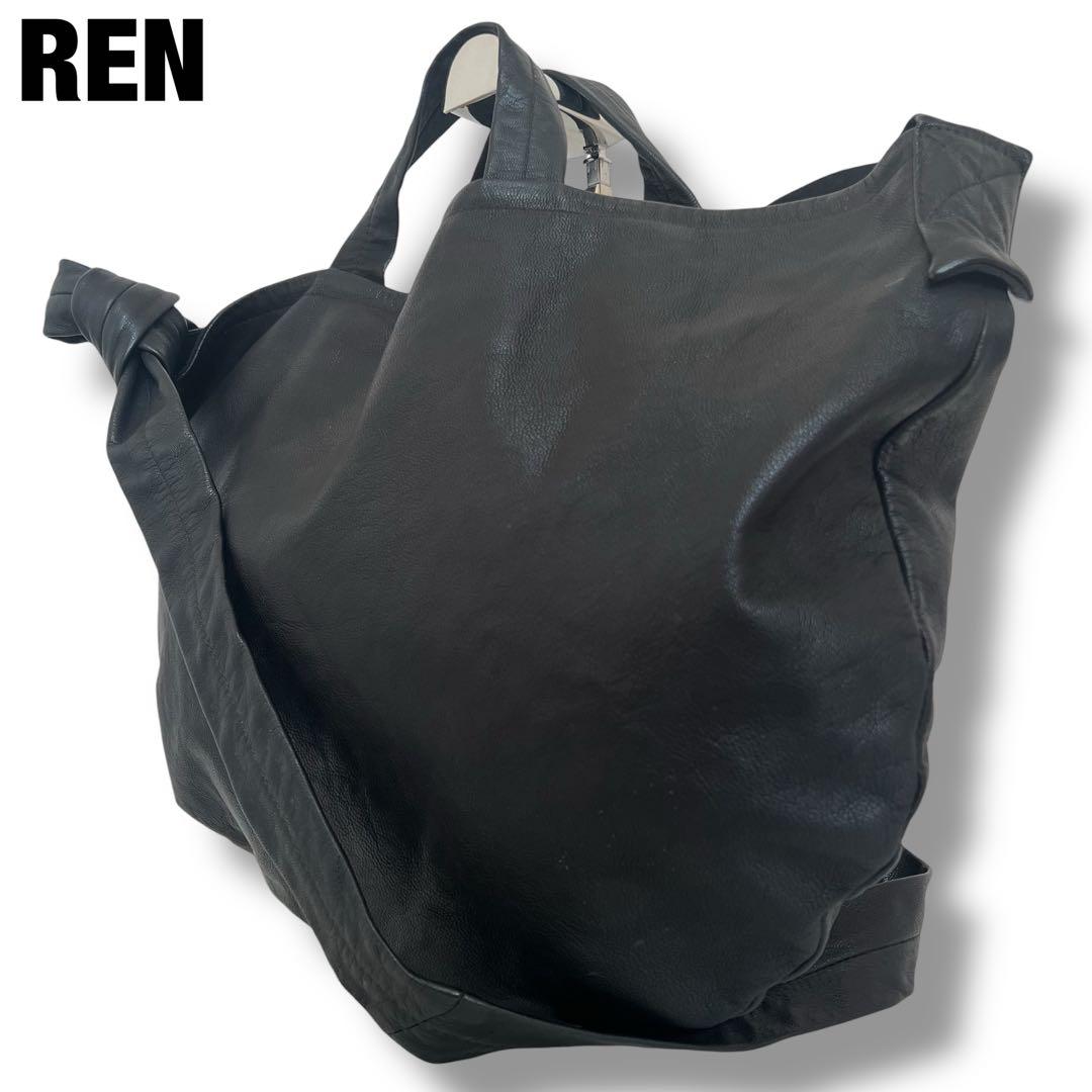 美品 REN ショルダーバッグ 2WAY 山羊革 ブラック BARE A4収納可 REN（レン） 特典付 ショルダーバッグ レディース メンズ 斜めがけ