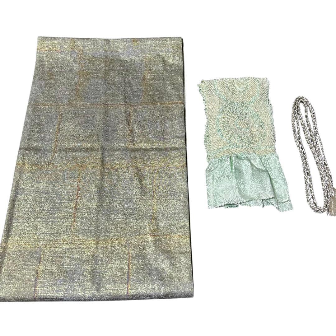 正絹 訪問着 たたき染め フルセット 西陣唐織プラチナ箔袋帯 美品
