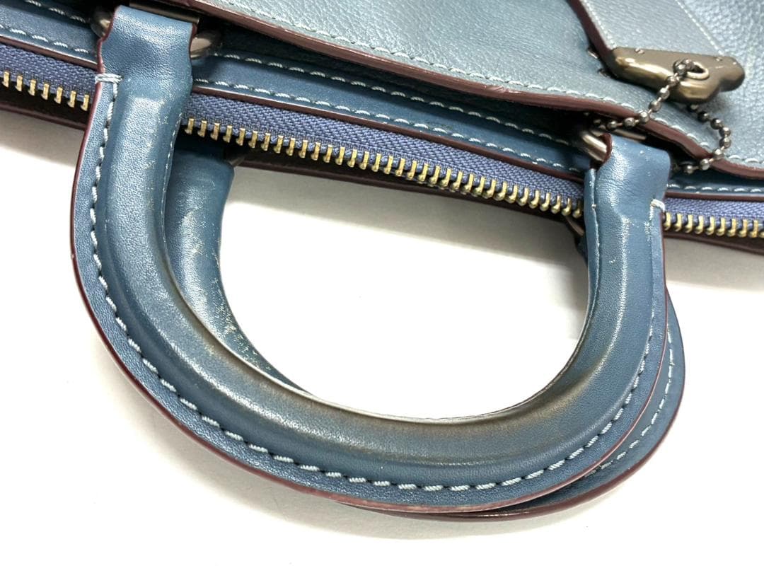 H7-196 コーチ レザー ビジネスバッグ ブルー 11104 (使用感あり