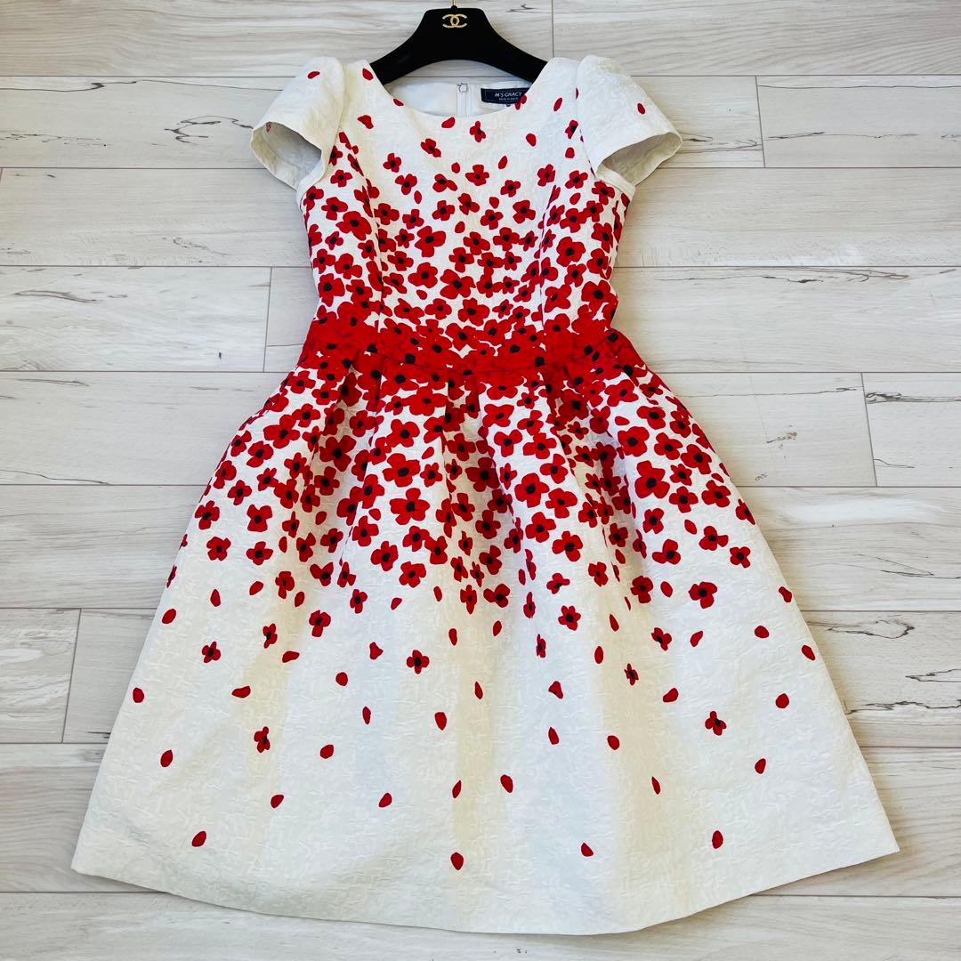 極美品】近年エムズグレイシー 花柄ワンピース Aライン ジャガード
