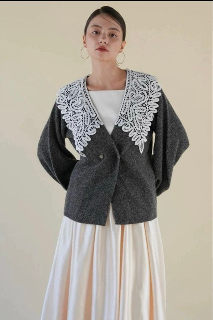 acka lace collar knit cardigan - メルカリ