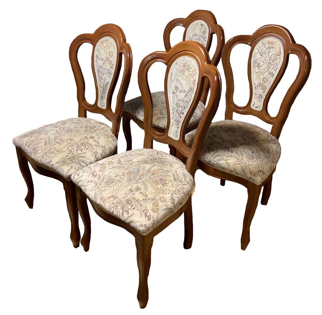 イタリア製　ダイニングチェア　猫脚④ イタリア ダイニングチェア 4脚セット 猫脚 レッドストライプ 完成品