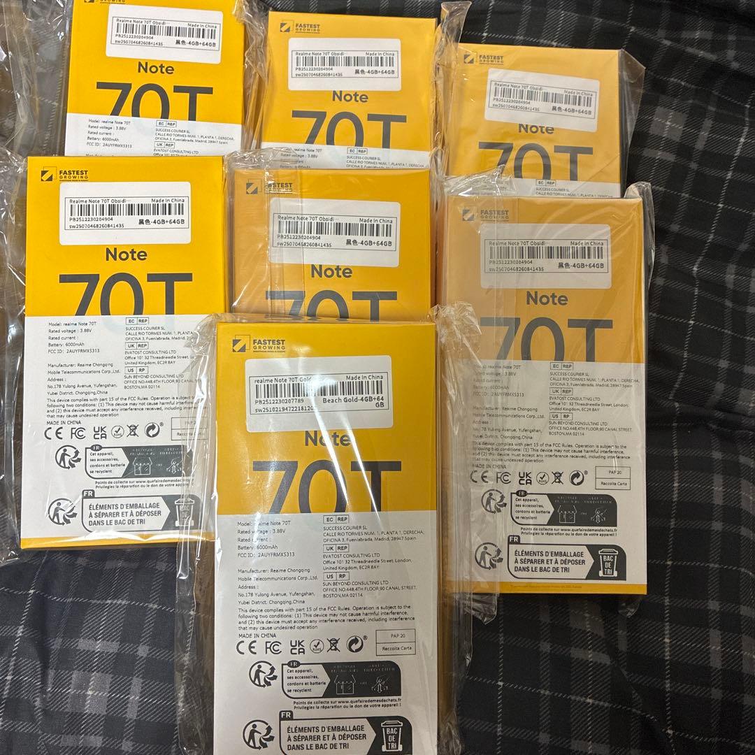 Realme Note 70T 7台　6台黒、1台ゴルド Realme Note 70t 4g Android Smartphone Global Version 6000Mah