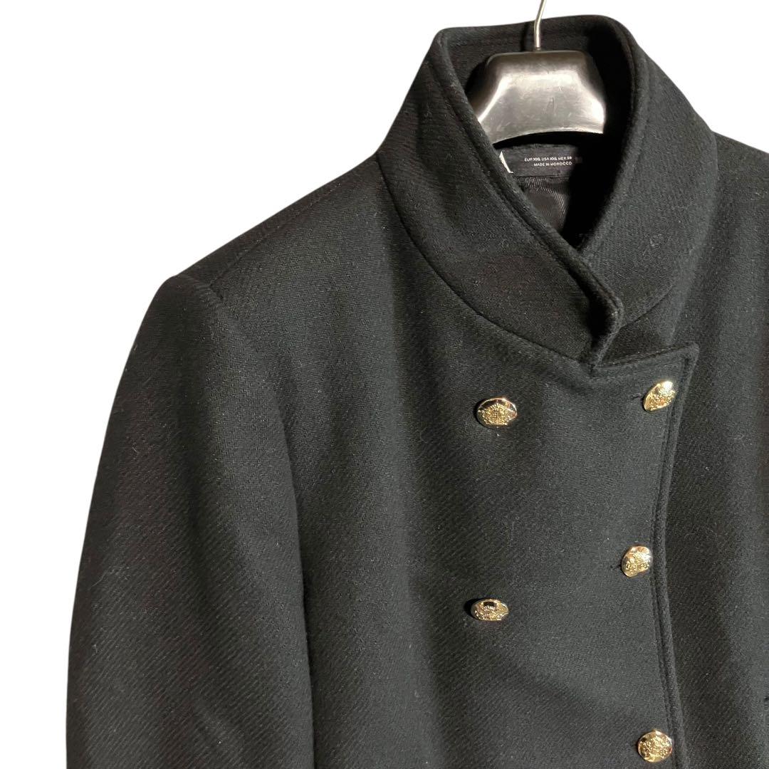 ZARA 】ハイネック ショート ダブルブレスト コート 金ボタン 黒 XXL