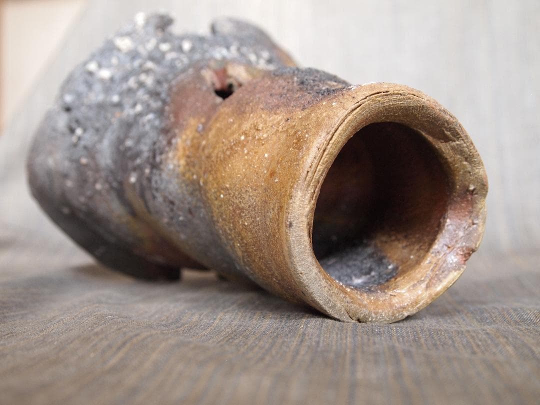 入手困難☆ジェフ・シャピロ【師：伊勢崎淳】焼き締め【窯変】花入☆共