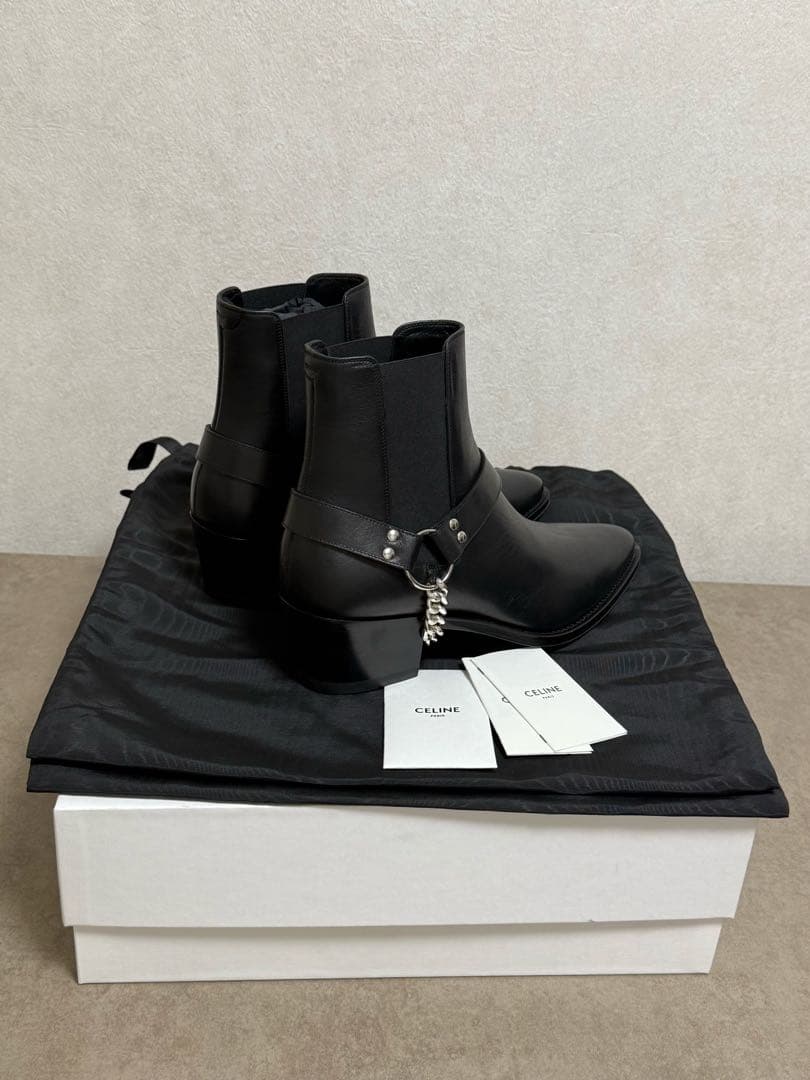 新品級CELINE カマルグ バイカー チェルシーブーツ カーフスキン
