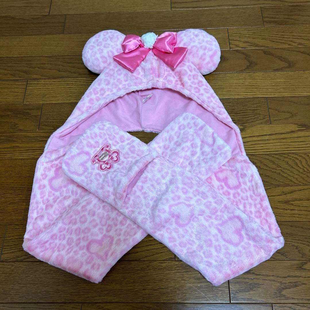 ディズニー限定 ミニー ピンク ヒョウ柄 ファンキャップマフラー