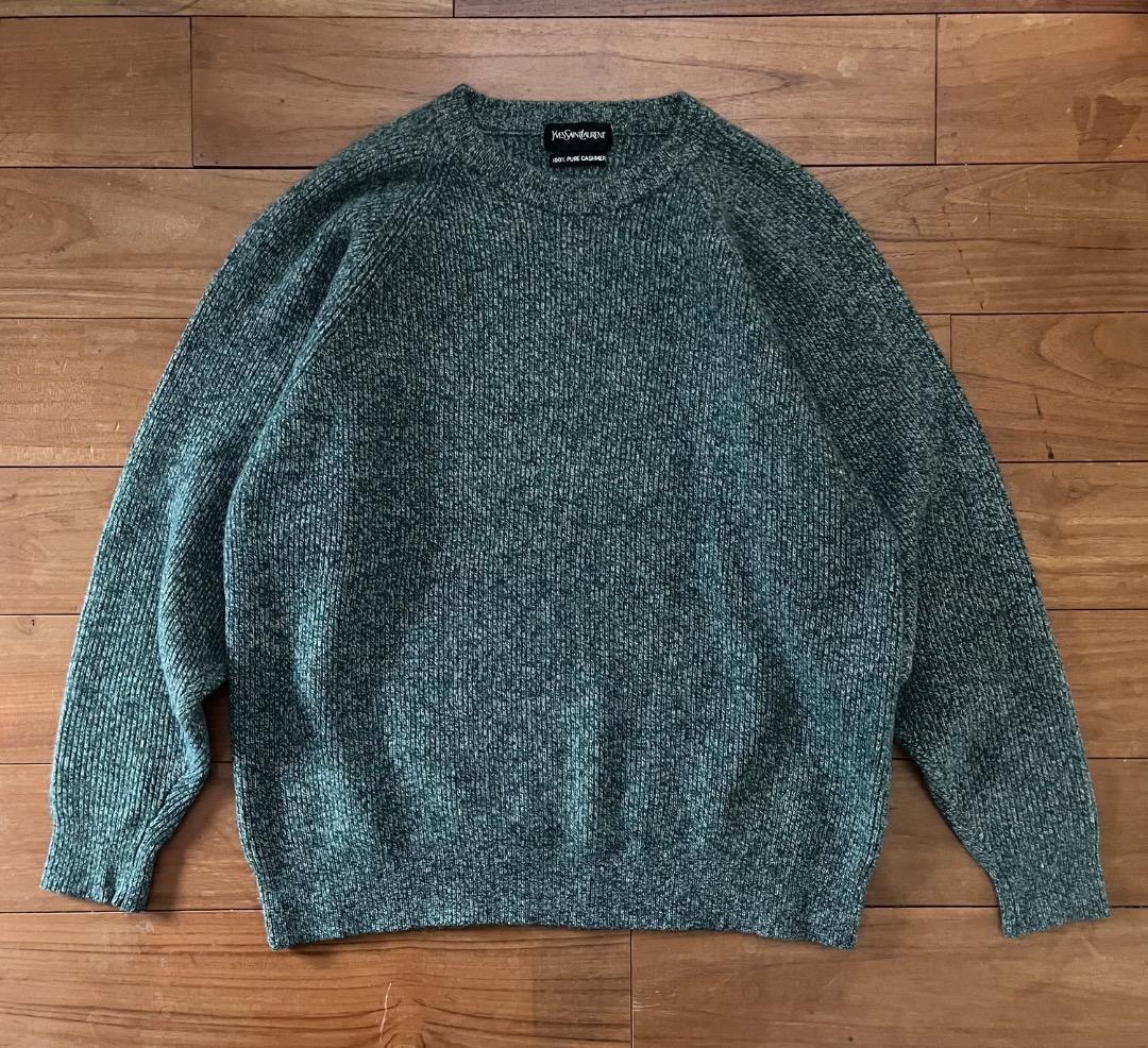 Yves Saint Laurent 100%カシミヤ ニットセーター グリーン Yves Saint Laurent - イヴサンローラン 90s 日本製 カシミヤブレンド