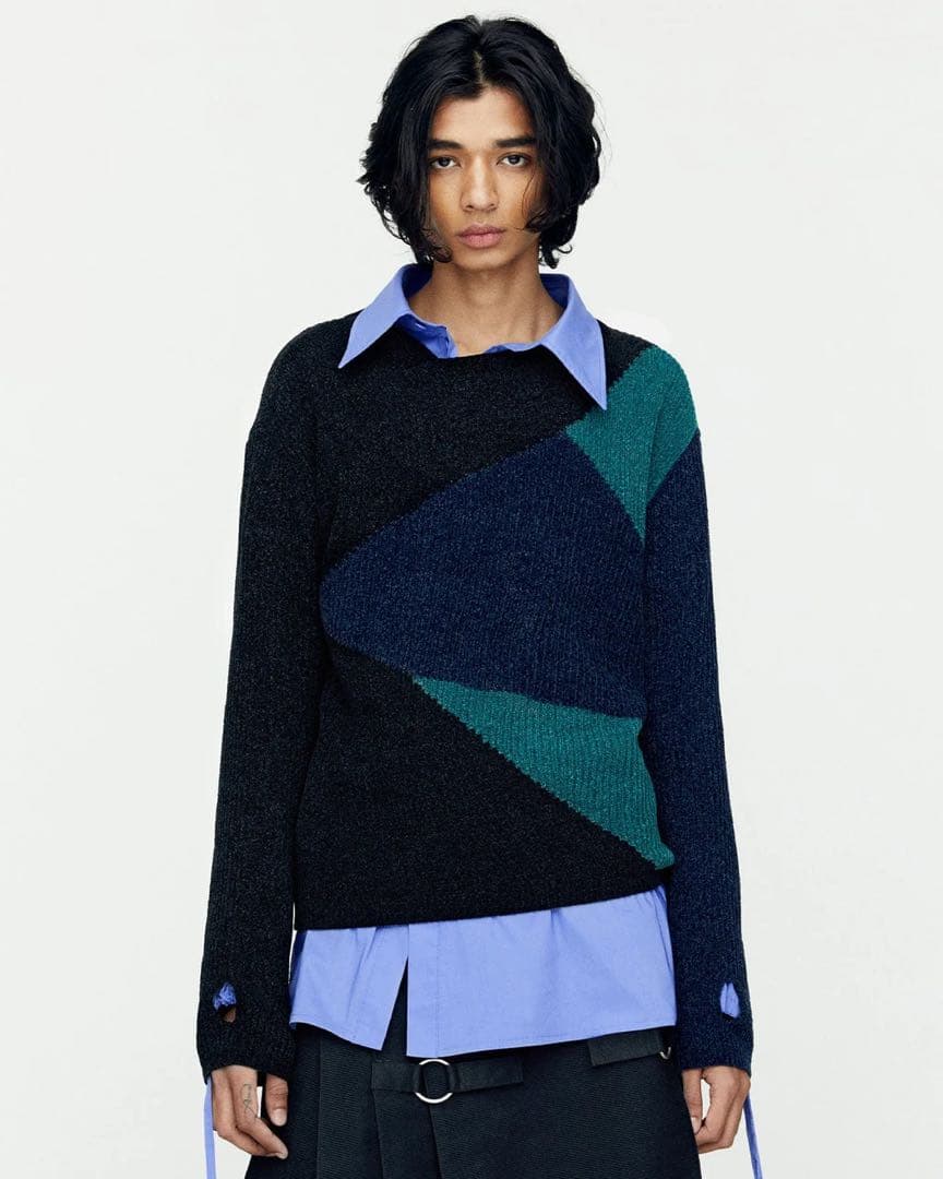 【ANDERSSON BELL】 FITE CREW-NECK SWEATER Andersson Bell - Argyle Crew-neck Sweater (Black) – JUICESTORE