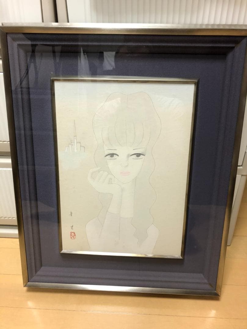 東郷青児 水彩画【夫人像】鑑定証付き 東郷青児「婦人像」水彩画・色紙□鑑定証付□二科会のドン□文化功労者