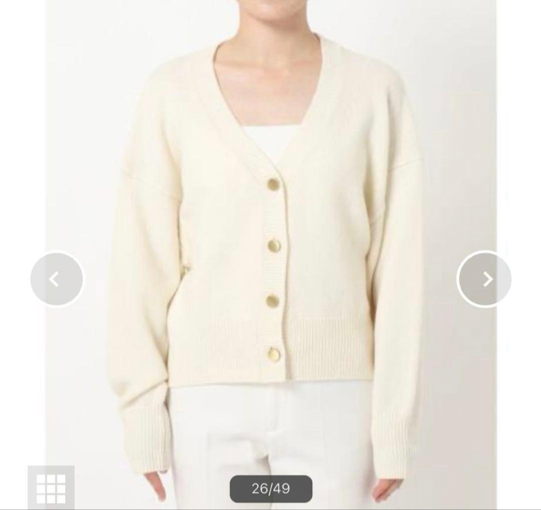 新品未使用タグ付き NOBLE カシミヤ混Vネックパフスリーブカーディガン 白