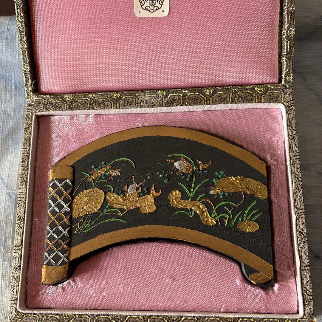 墨 唐墨 魚戯蓮 中国 書画 習字 硯 China