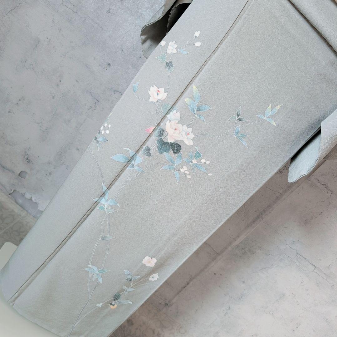 訪問着 フルセット 加賀友禅 虫食い 着物 正絹 花 祝い事 落款 E1