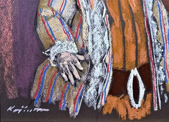 小島俊男　ほぼＰ6号サイズ　パステル画　タイトル「ポーズするシモーヌ」