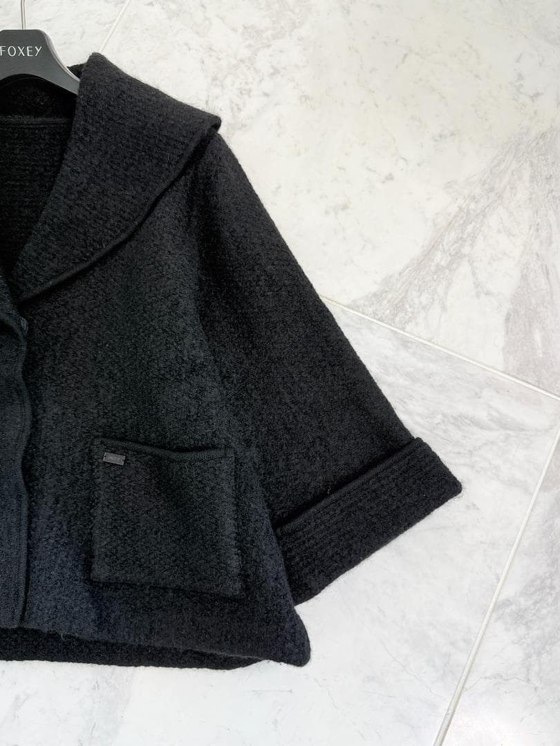 極美品☆FOXEYフォクシーニットコート ワッフルノワール サロンショー