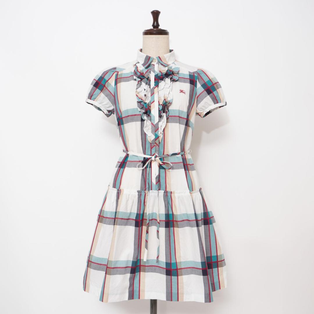 バーバリーブルーレーベル チェック柄シャツワンピース サイズ36*GD748 ブルーレーベルクレストブリッジ チェック柄シャツワンピース 膝丈 青